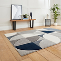 Regis Grey Navy Blue Geometric Leaf Rug for bedroom