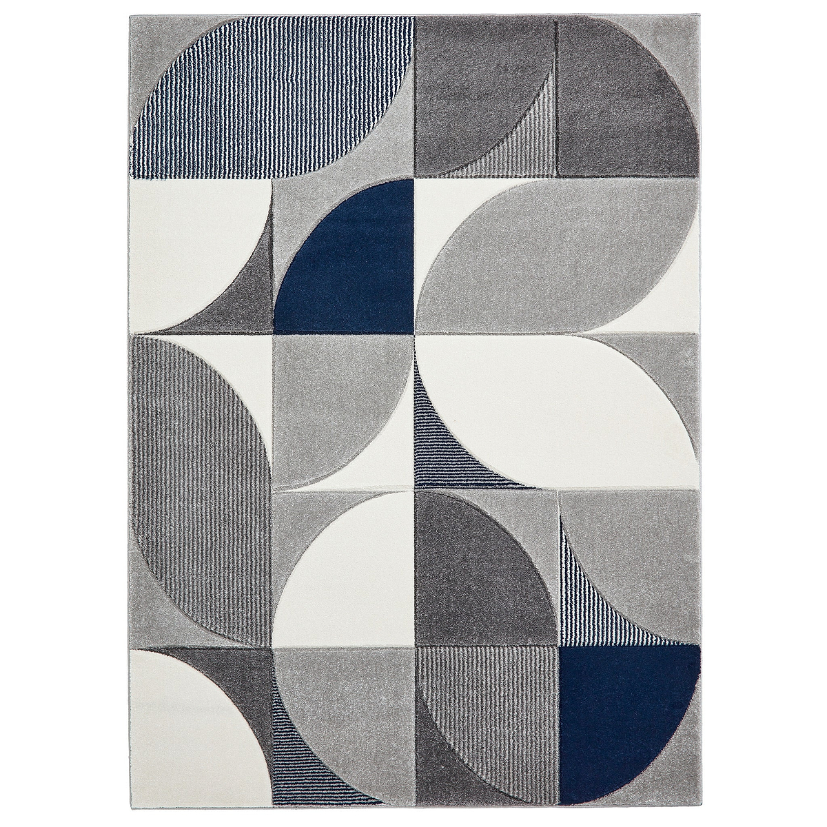 Regis Grey Navy Blue Geometric Leaf Rug from Roseland Furniture