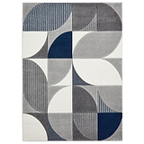 Regis Grey Navy Blue Geometric Leaf Rug from Roseland Furniture