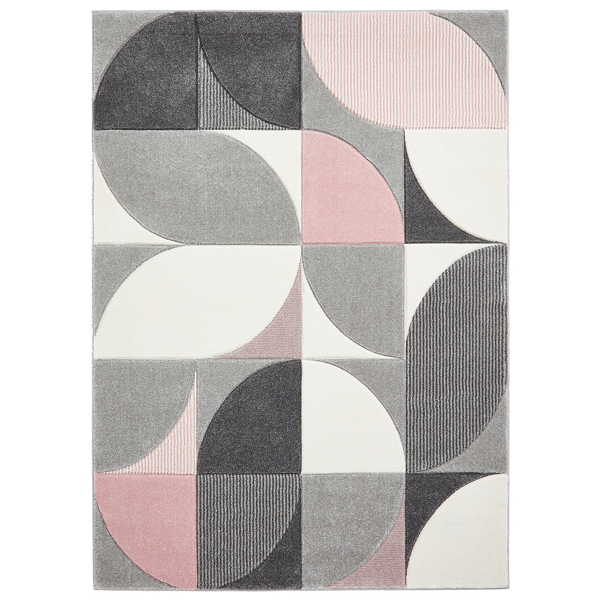 Regis Grey Rose Pink Geometric Leaf Rug from Roseland Furniture