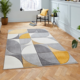 Regis Grey Yellow Geometric Leaf Rug