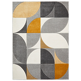 Regis Grey Yellow Geometric Leaf Rug from Roseland Furniture