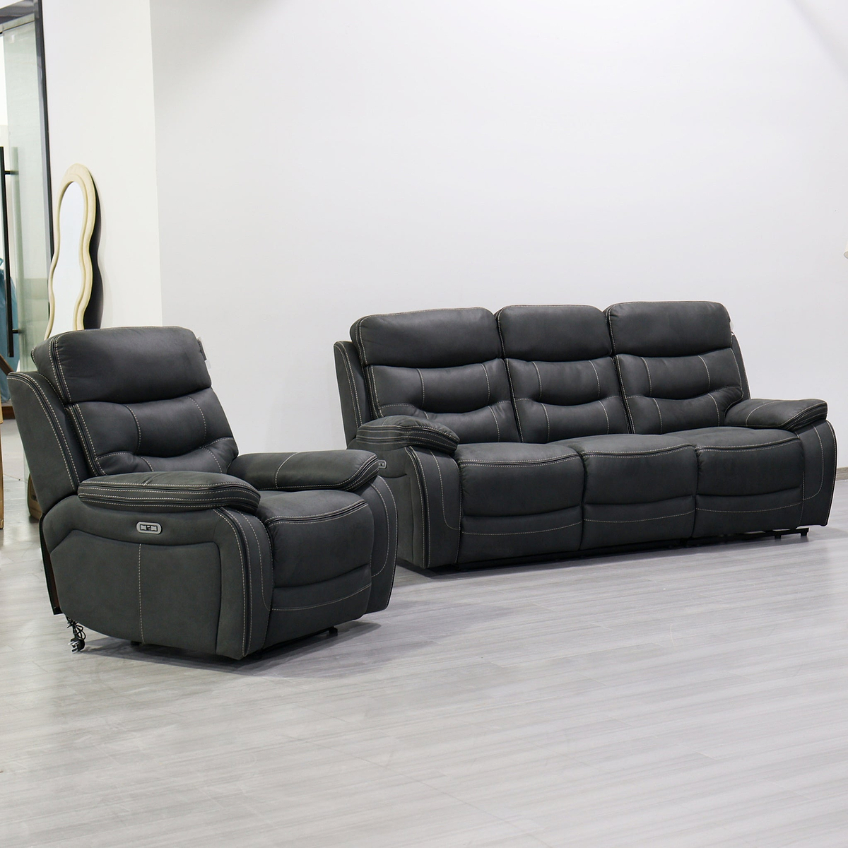 Stanford Light Charcoal Dual Motor Power Reclining Armchair from Roseland Furniture