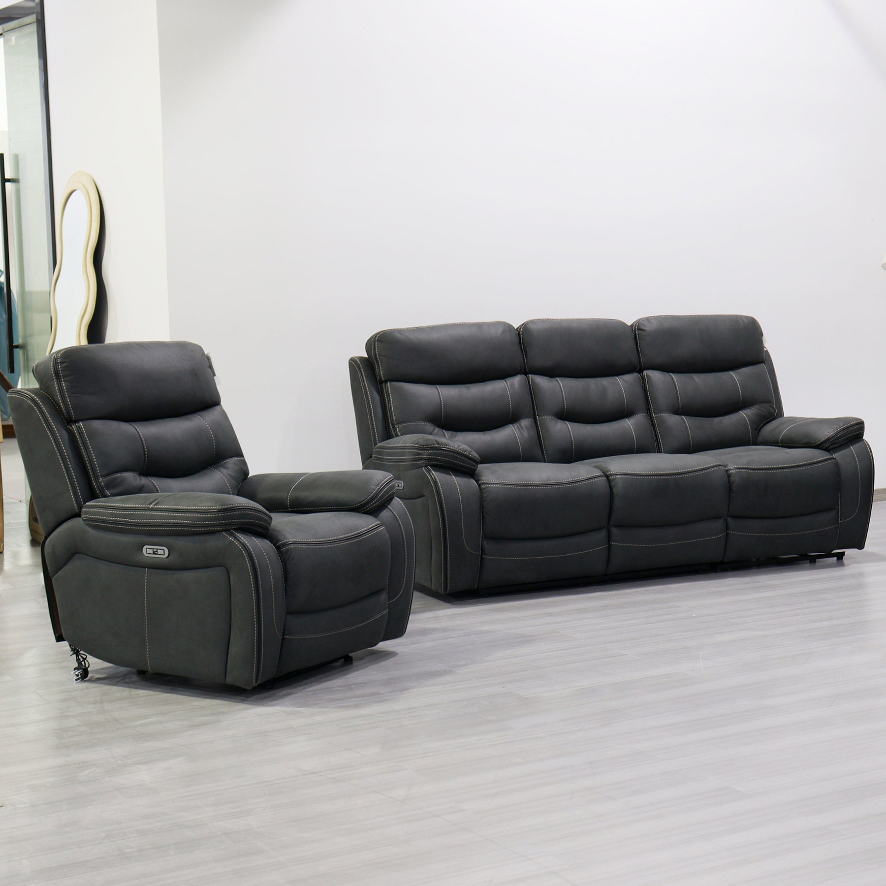 Stanford Light Charcoal Dual Motor Power Reclining Armchair from Roseland Furniture