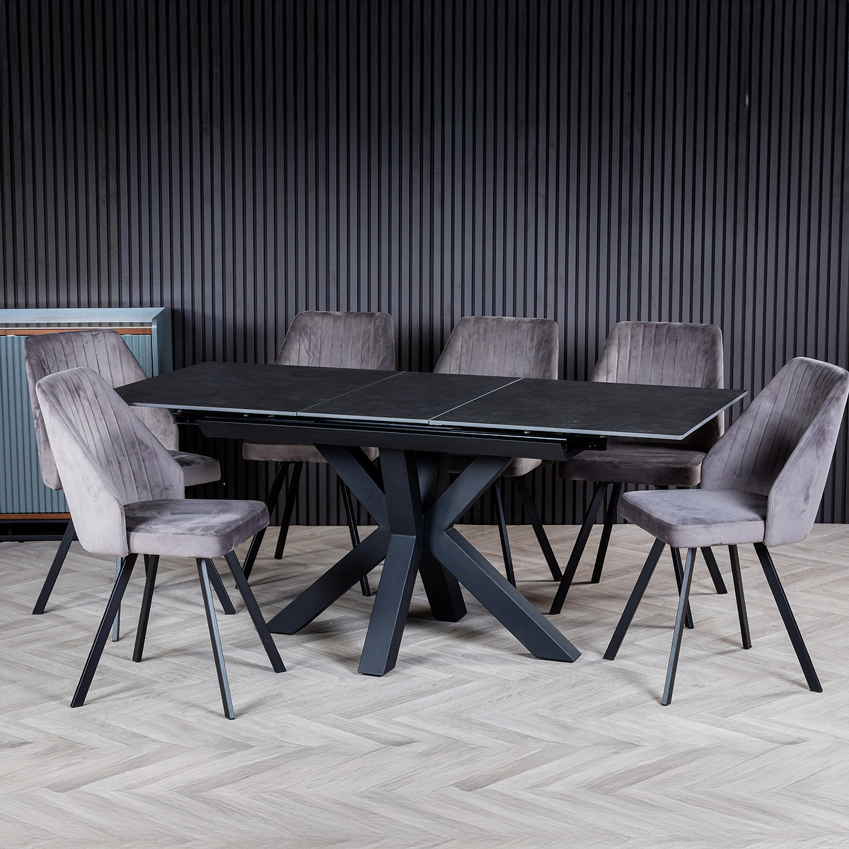 Cadley 140 180cm Extending Dining Table Dark Grey from Roseland Furniture