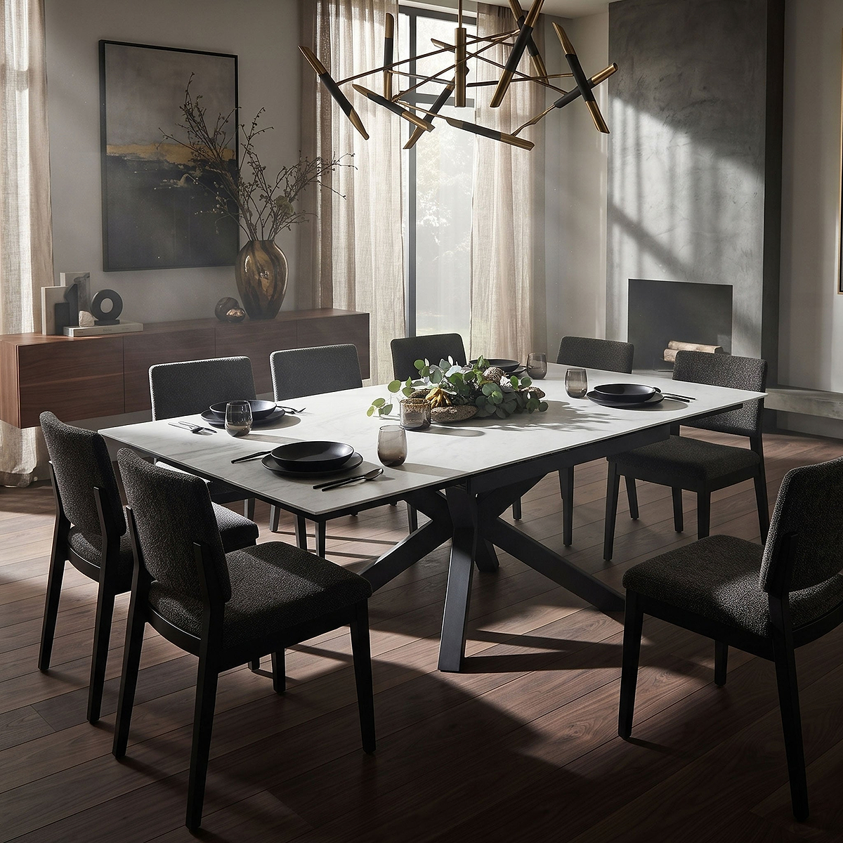 Tatum 160 240cm Extending Dining Table White Marble from Roseland Furniture