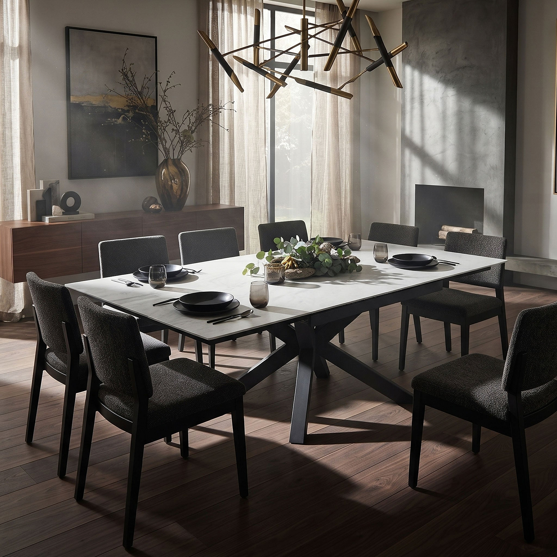 Tatum 160 240cm Extending Dining Table White Marble from Roseland Furniture