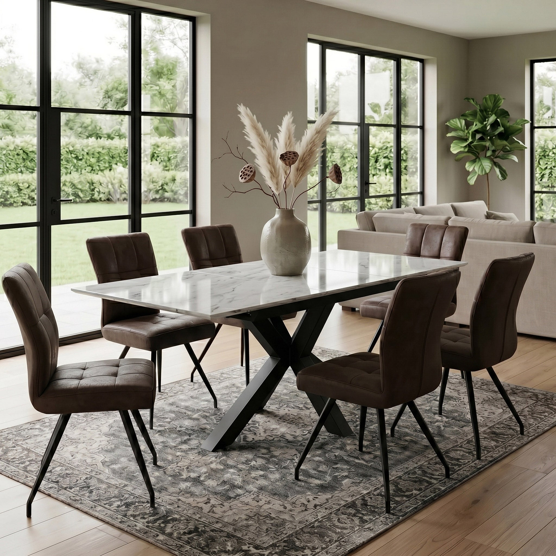 Hurley 120 160cm Extending Dining Table White Marble from Roseland Furniture