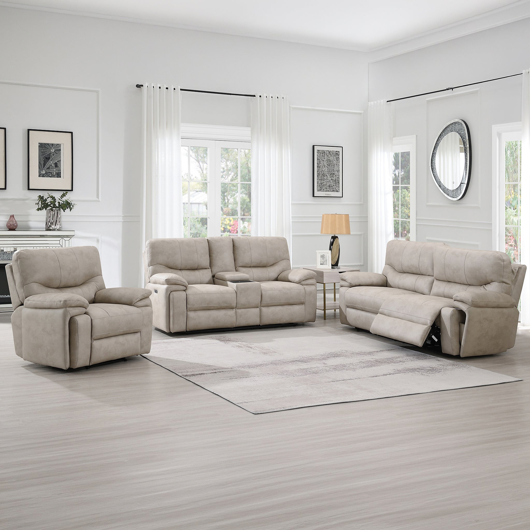 Cooper Tech Dual Power Recliner 2 Seater Sofa with Console Stone from Roseland Furniture