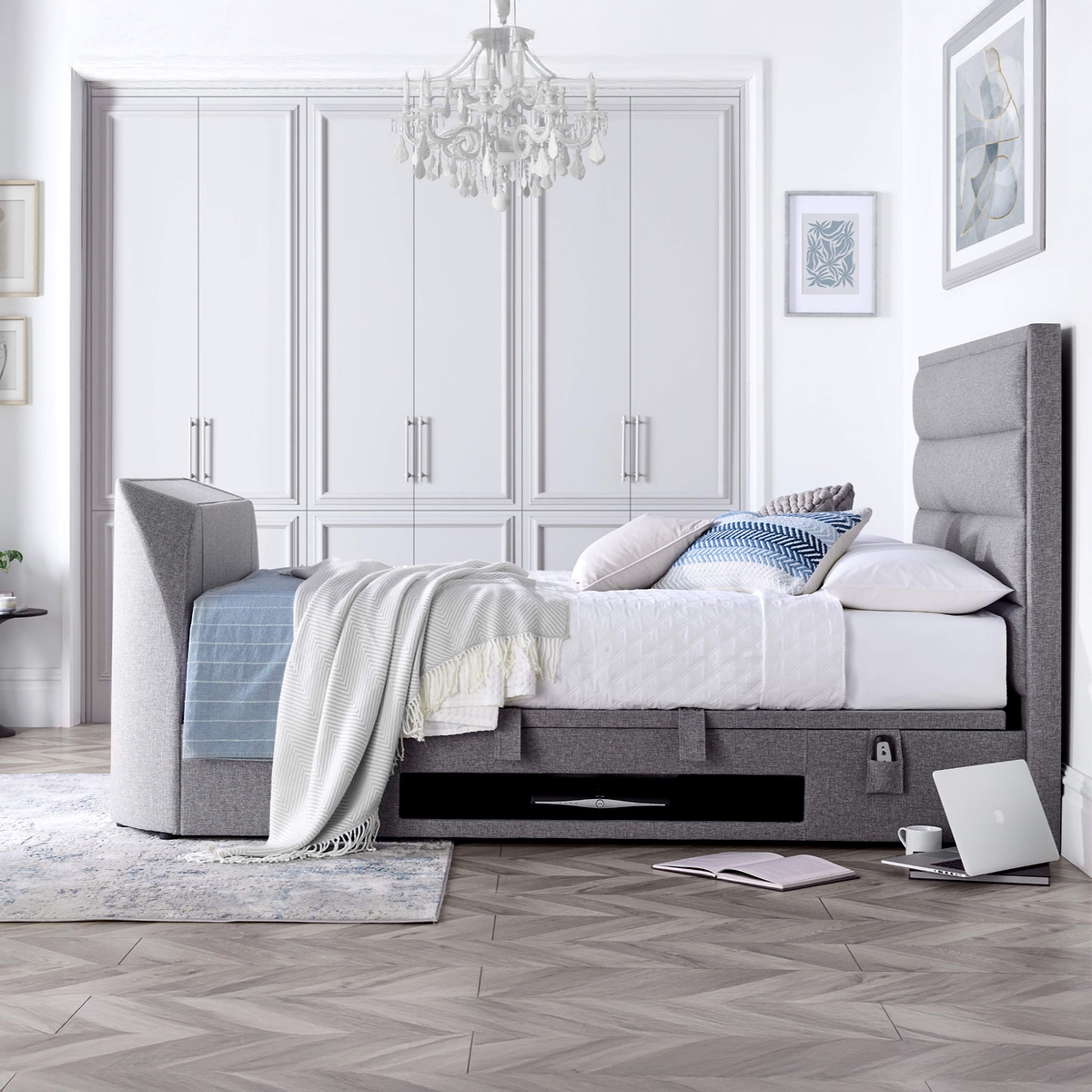 Belisse TV Ottoman Bed Frame Double Grey from Roseland Furniture