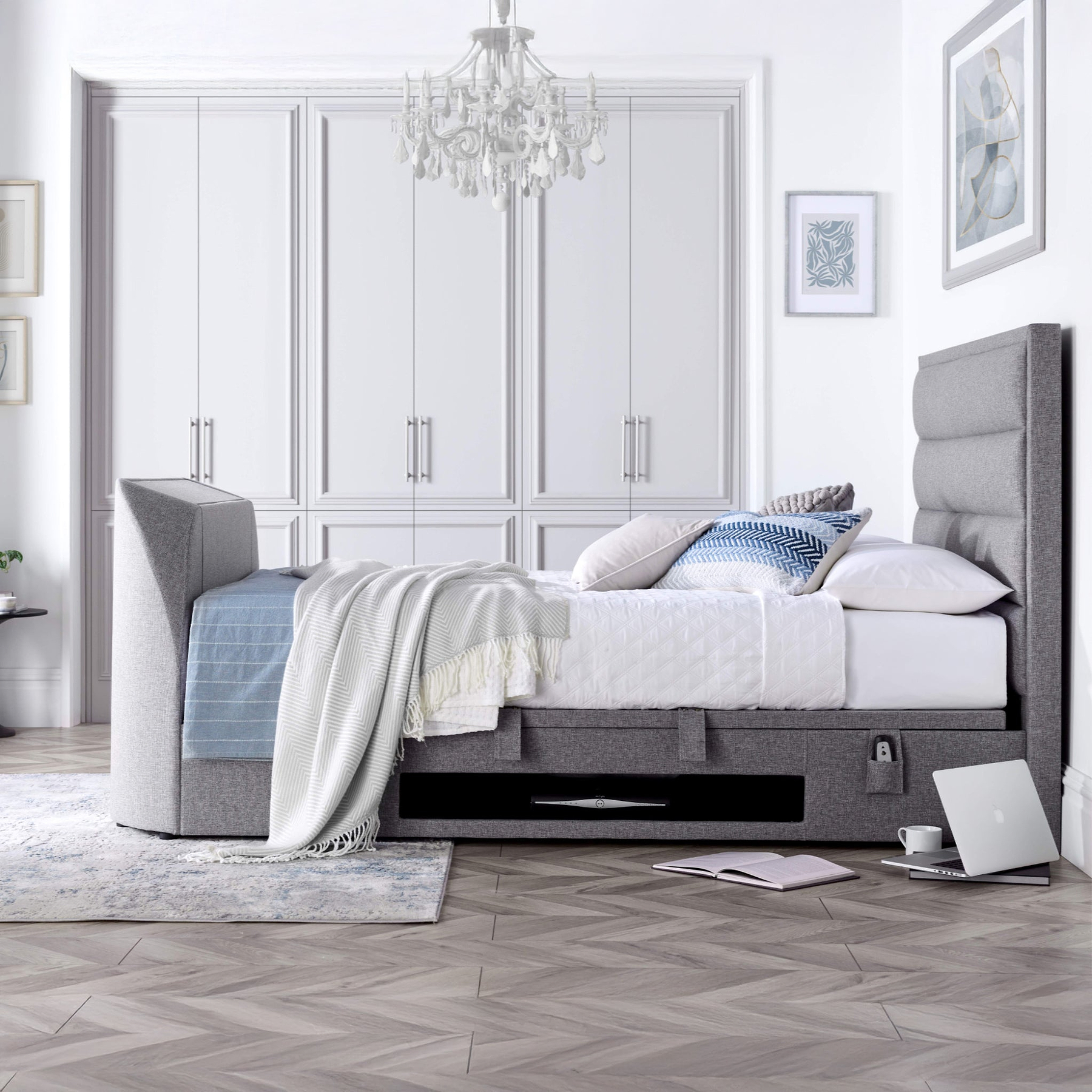 Belisse TV Ottoman Bed Frame Double Grey from Roseland Furniture