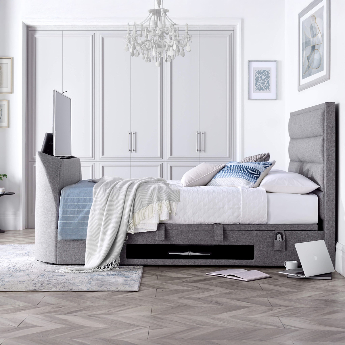 Belisse TV Ottoman Bed Frame Double Grey from Roseland Furniture