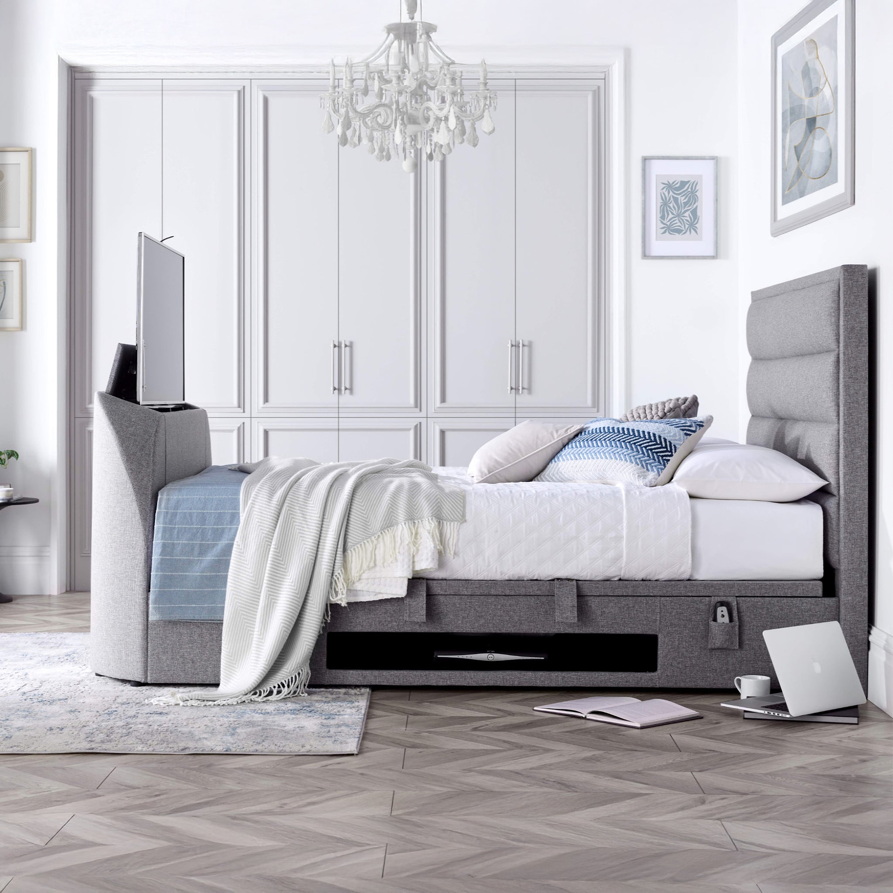 Belisse TV Ottoman Bed Frame Double Grey from Roseland Furniture