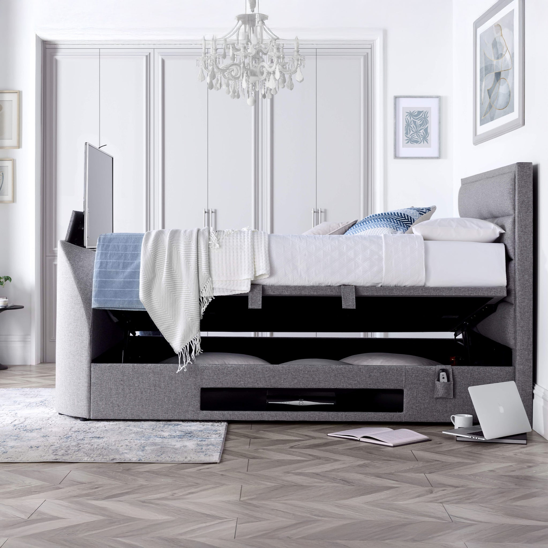 Belisse TV Ottoman Bed Frame Double Grey from Roseland Furniture