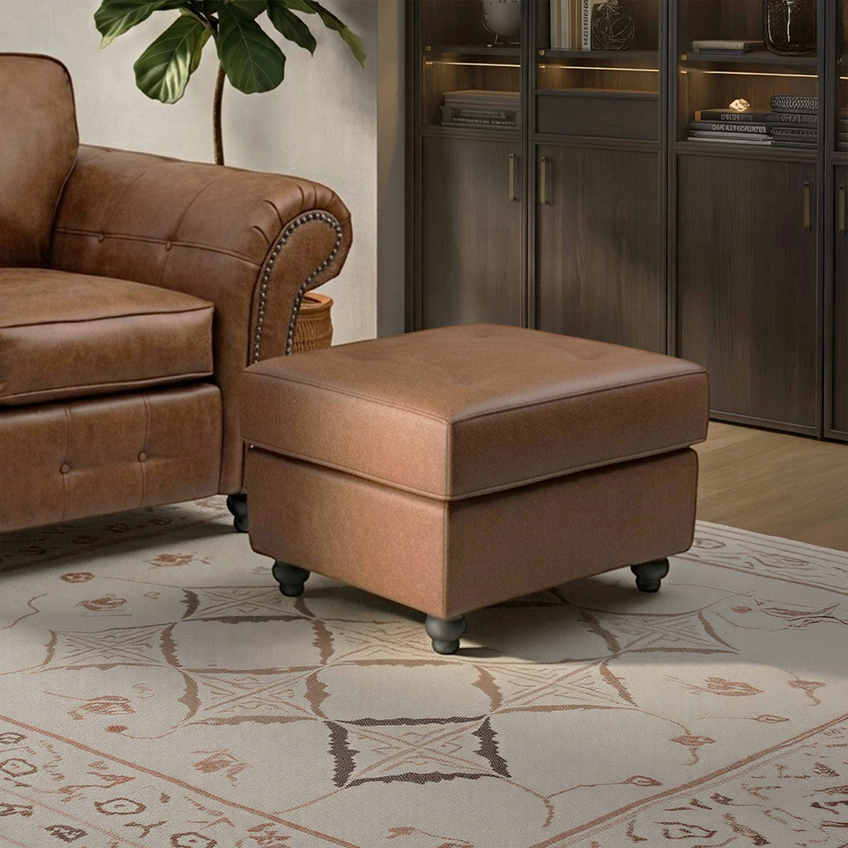 Edward Chocolate Faux Leather Footstool from Roseland Furniture