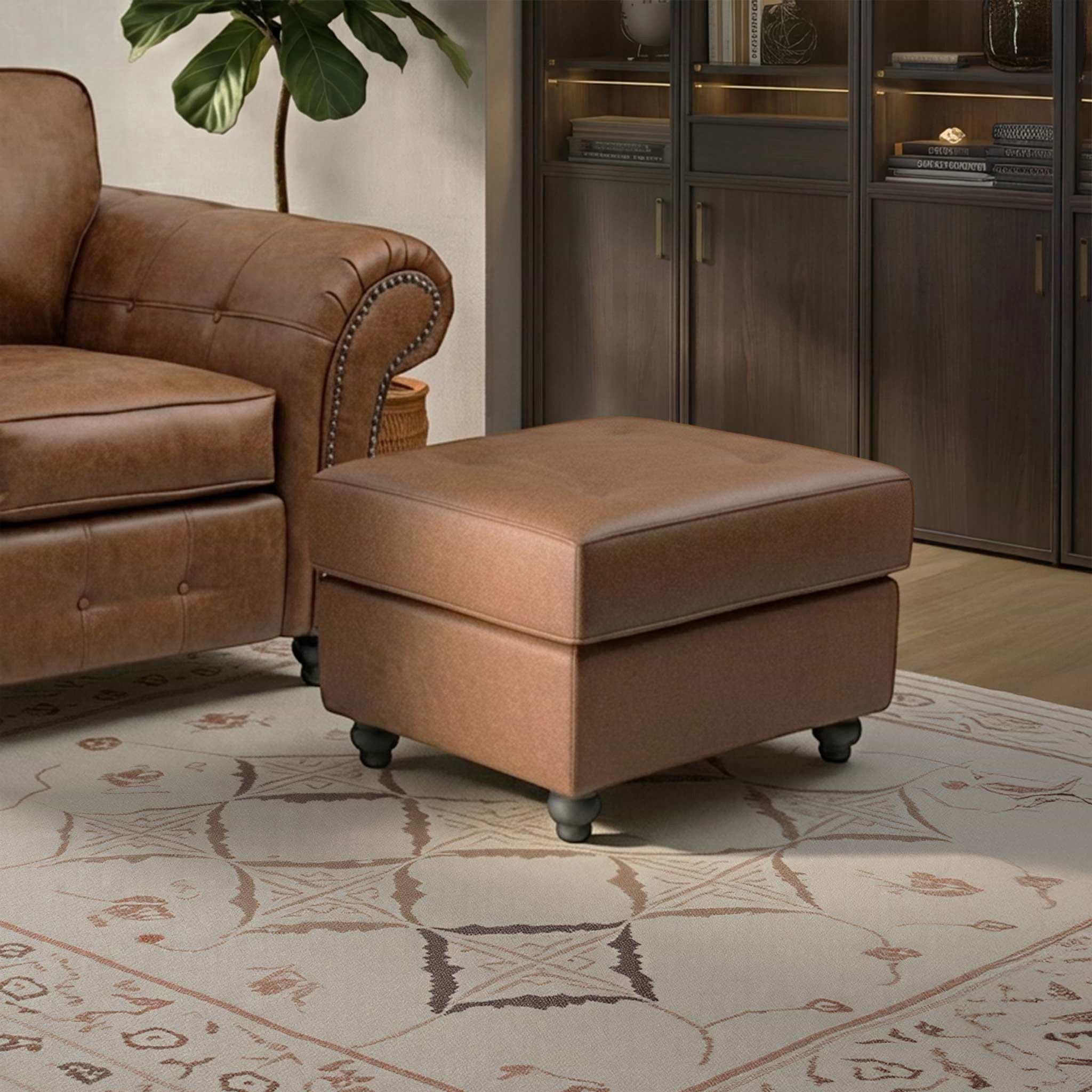 Edward Chocolate Faux Leather Footstool from Roseland Furniture