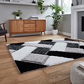 Lennox Black White Geometric Shaggy Rug for bedroom