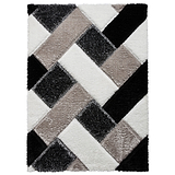 Lennox Black White Geometric Shaggy Rug from Roseland Furniture