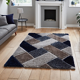 Lennox Navy Grey Geometric Shaggy Rug for living room