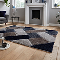 Lennox Navy Grey Geometric Shaggy Rug for bedroom