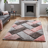 Lennox Pink Grey Geometric Shaggy Rug for bedroom
