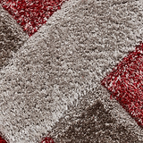Lennox Red Grey Geometric Shaggy Rug