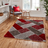 Lennox Red Grey Geometric Shaggy Rug for living room