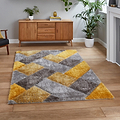 Lennox Yellow Grey Geometric Shaggy Rug for living room