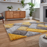 Lennox Yellow Grey Geometric Shaggy Rug for bedroom