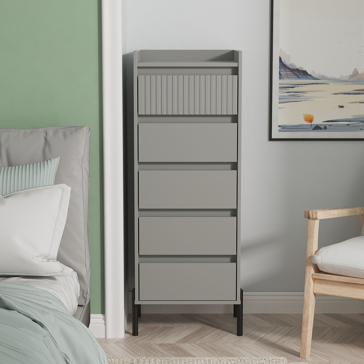 Kenton 5 Drawer Tall Boy Chest Dusk Grey from Roseland Furniture