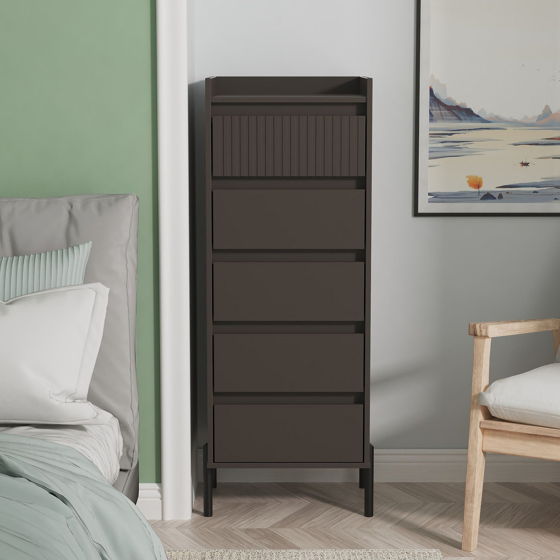 Kenton 5 Drawer Tall Boy Chest Graphite from Roseland Furniture