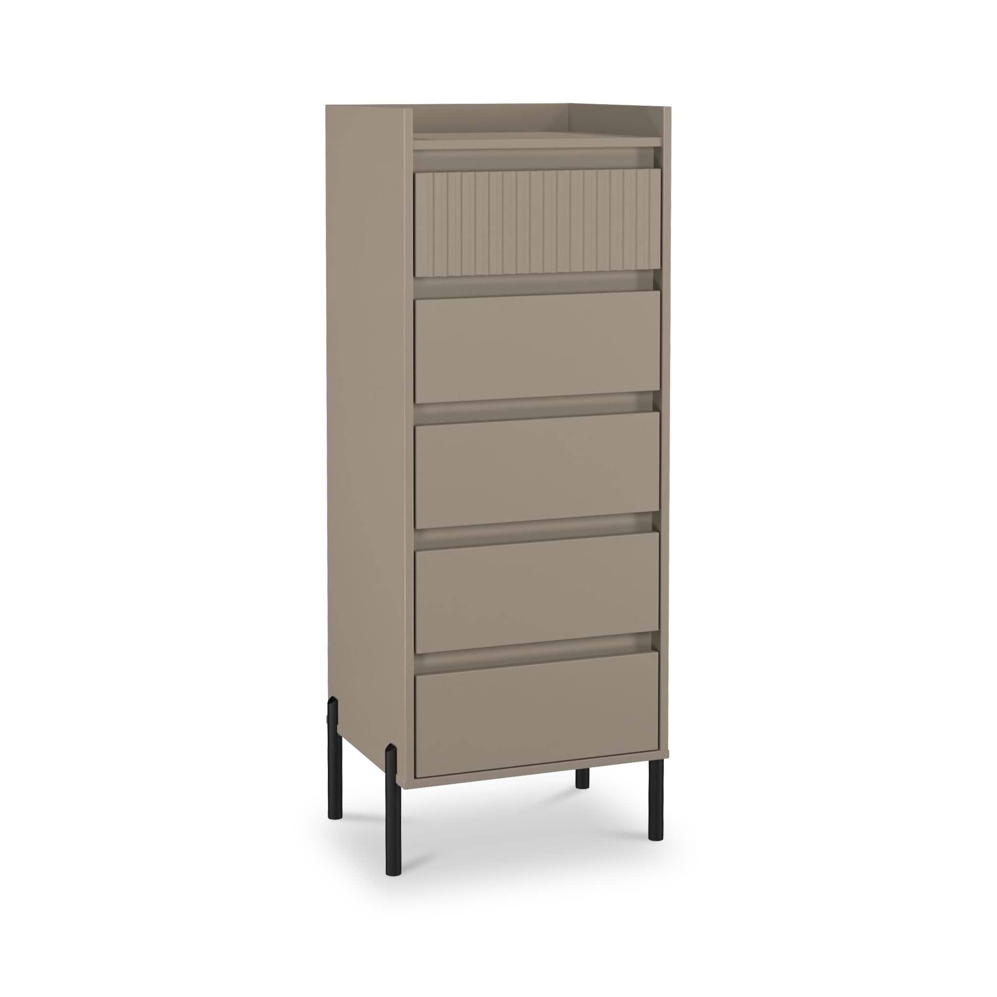 Kenton 5 Drawer Tall Boy Chest Mushroom Matt from Roseland Furniture