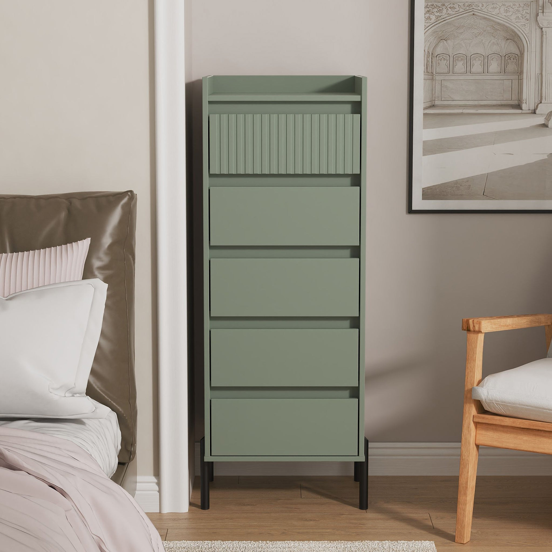 Kenton 5 Drawer Tall Boy Chest Reed Green from Roseland Furniture