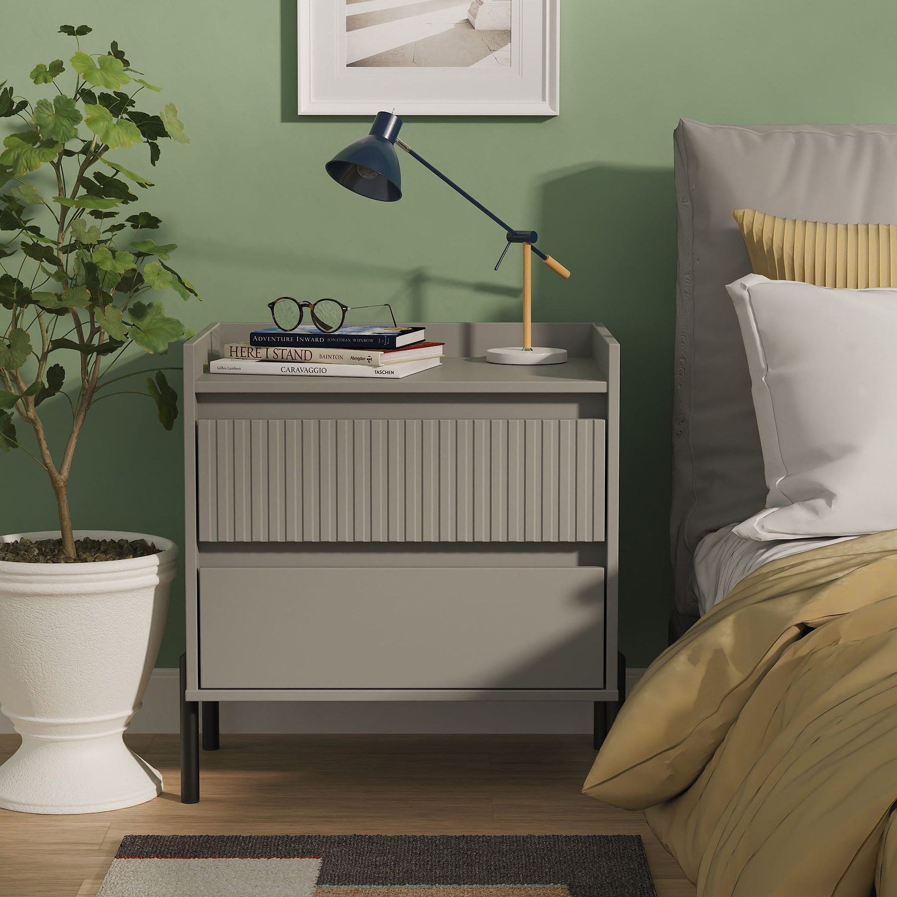 Kenton 2 Drawer Wide Bedside Dusk Grey from Roseland Furniture