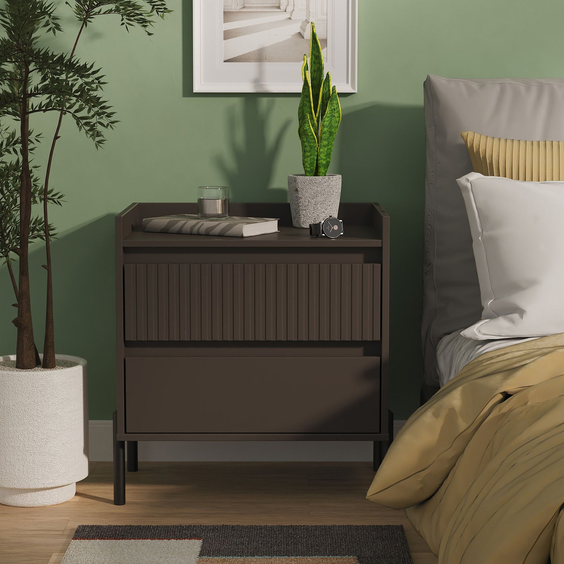 Kenton 2 Drawer Wide Bedside Graphite  from Roseland Furniture