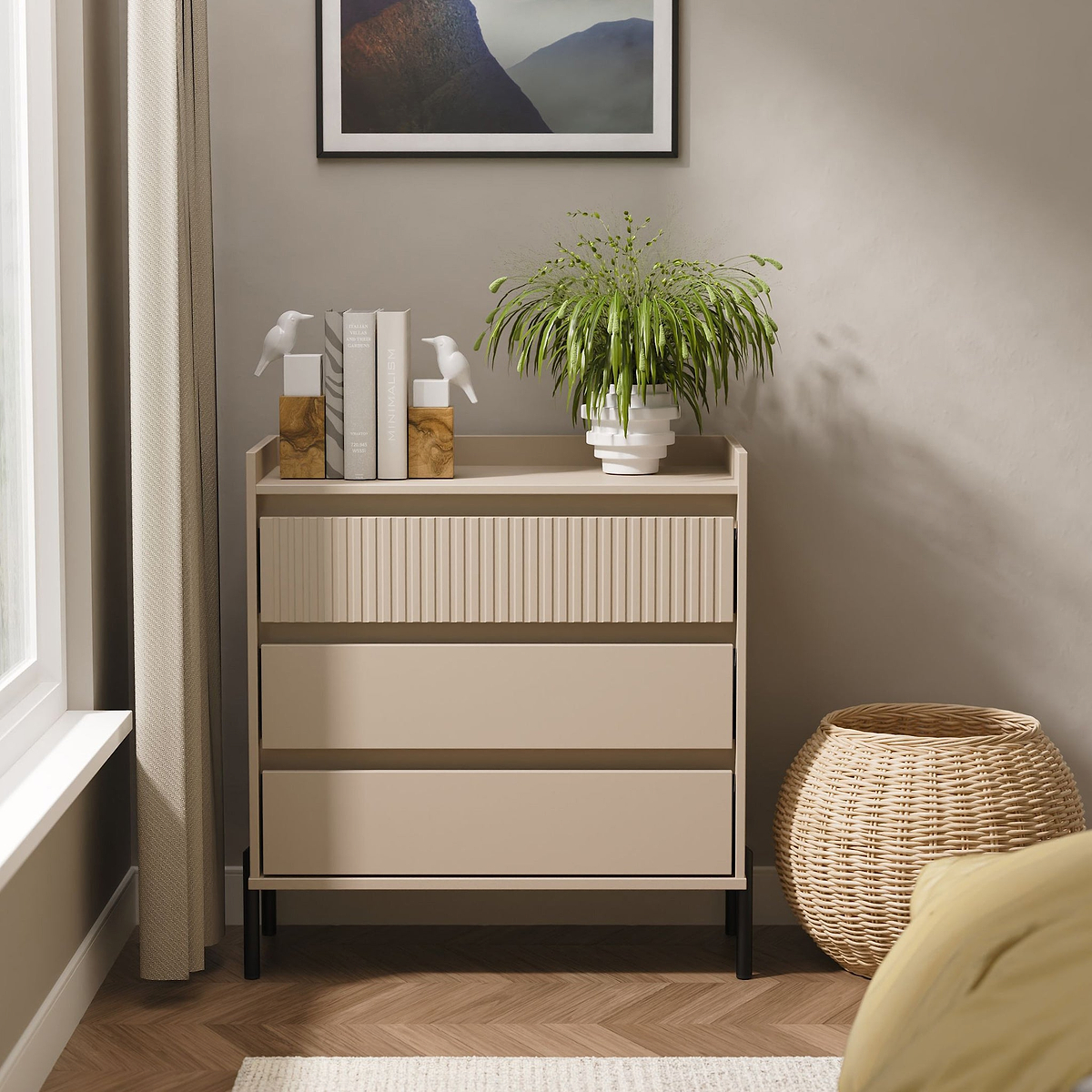 Kenton 3 Drawer Chest Mushroom Matt from Roseland Furniture