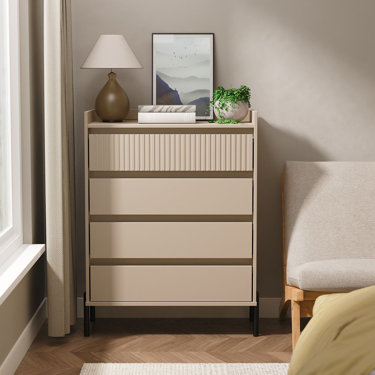 Kenton 4 Drawer Chest Mushroom Matt from Roseland Furniture