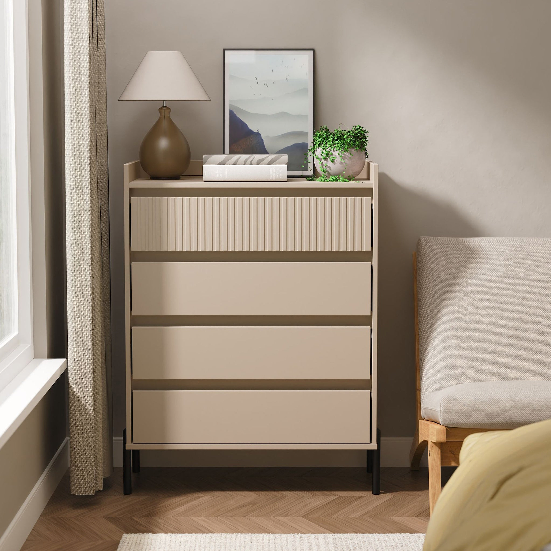 Kenton 4 Drawer Chest Mushroom Matt from Roseland Furniture