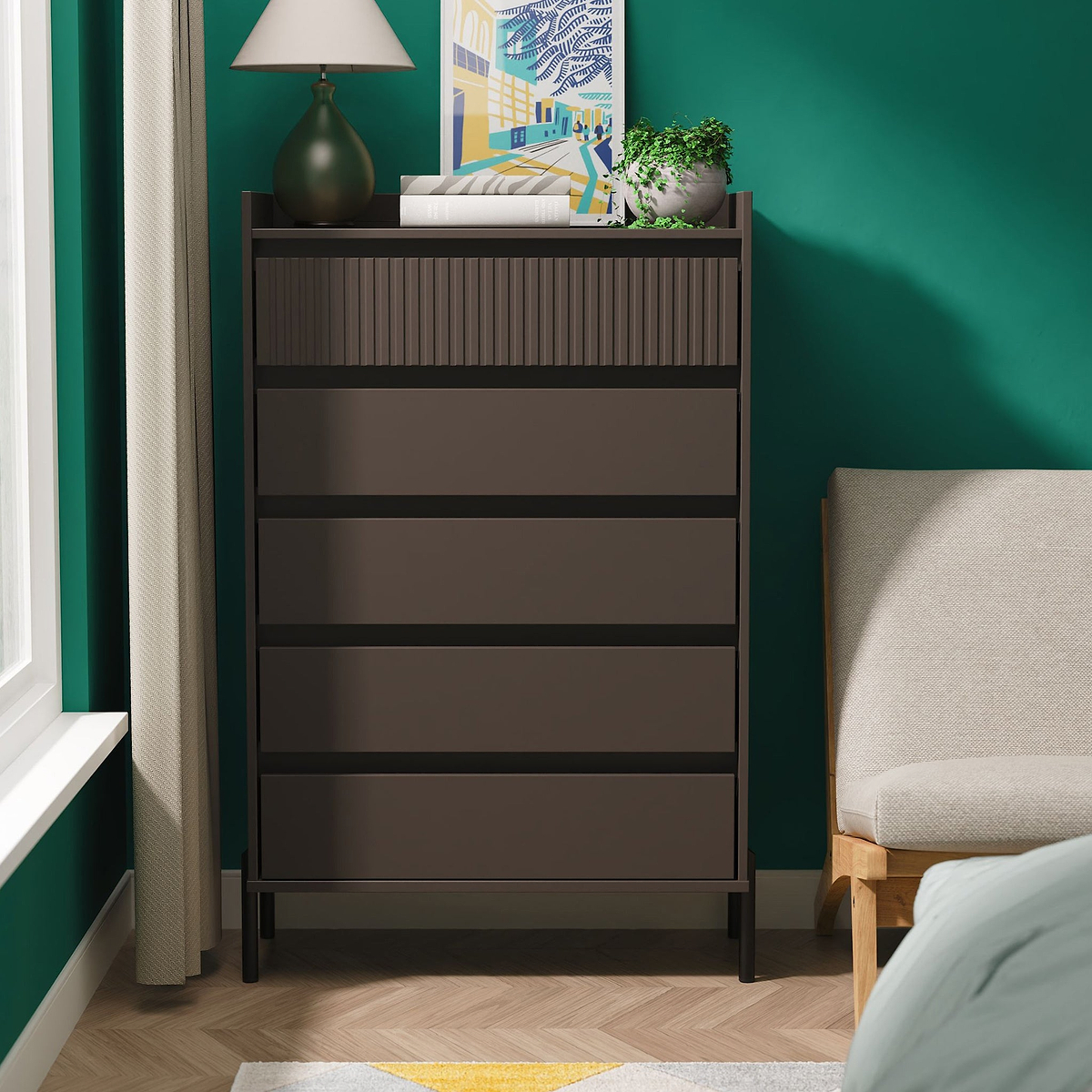 Kenton 5 Drawer Chest Graphite from Roseland Furniture