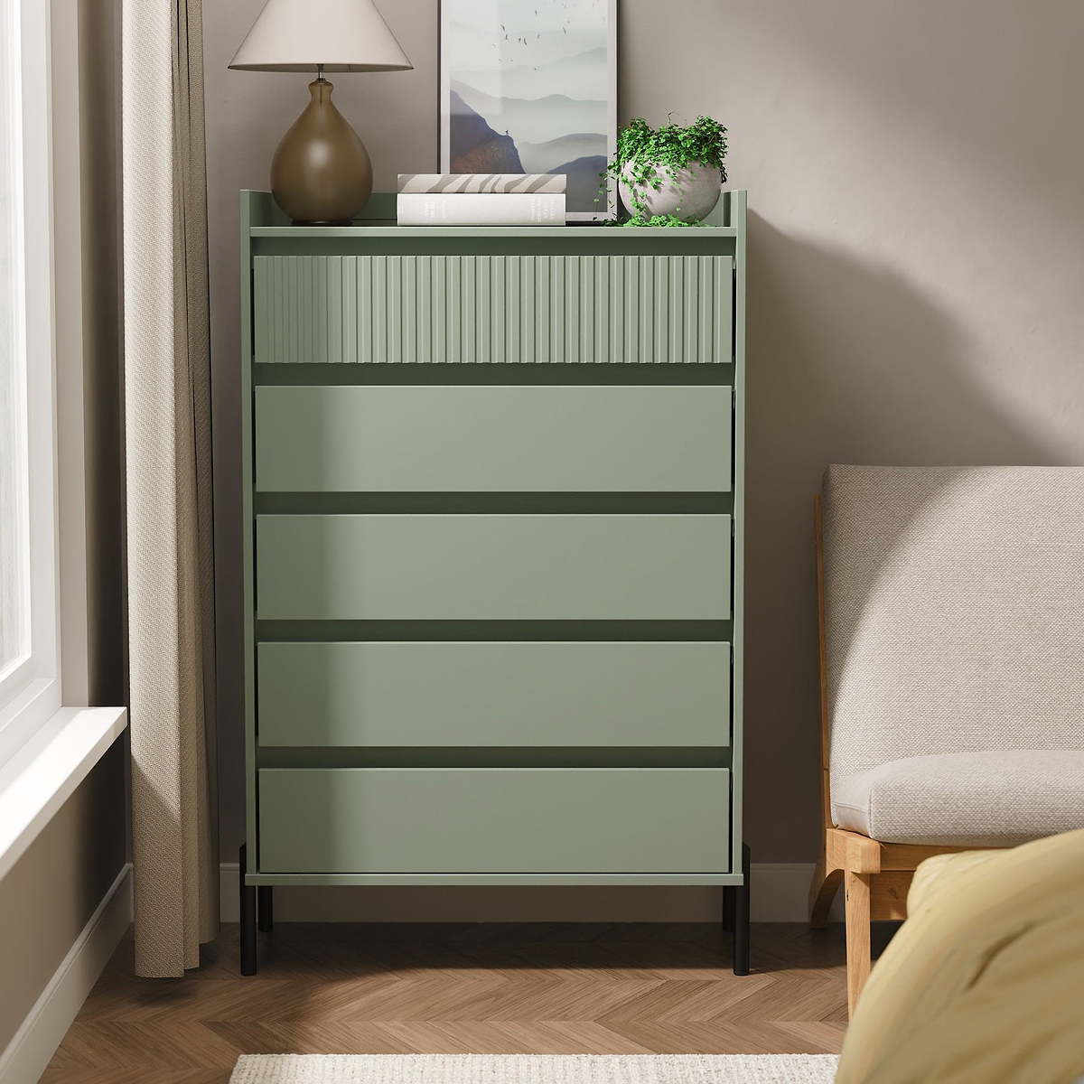 Kenton 5 Drawer Chest Reed Green from Roseland Furniture