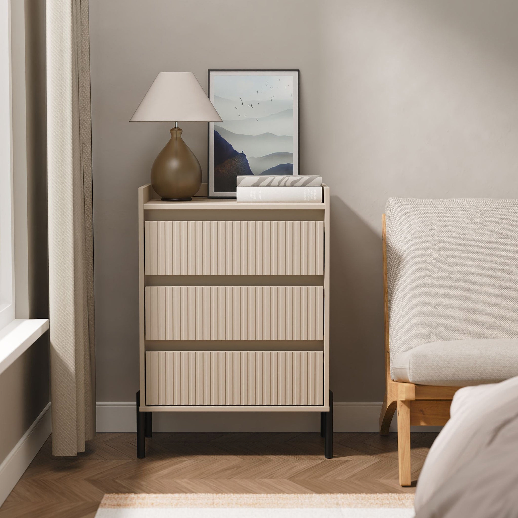 Kenton 3 Drawer Compact Chest Mushroom Matt from Roseland Furniture