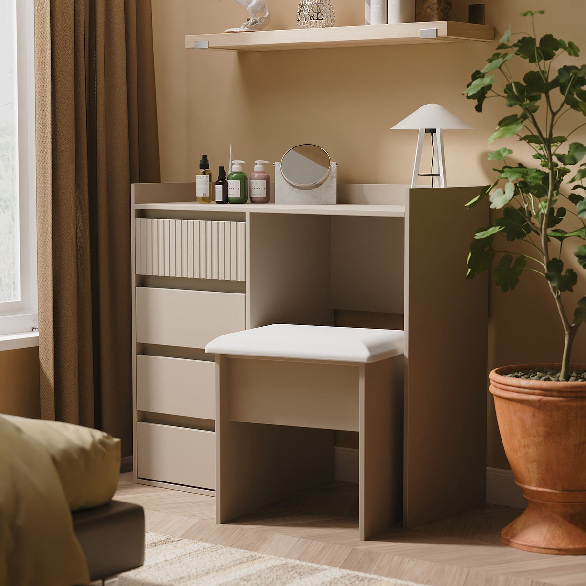 Kenton 4 Drawer Dressing Table Mushroom Matt from Roseland Furniture
