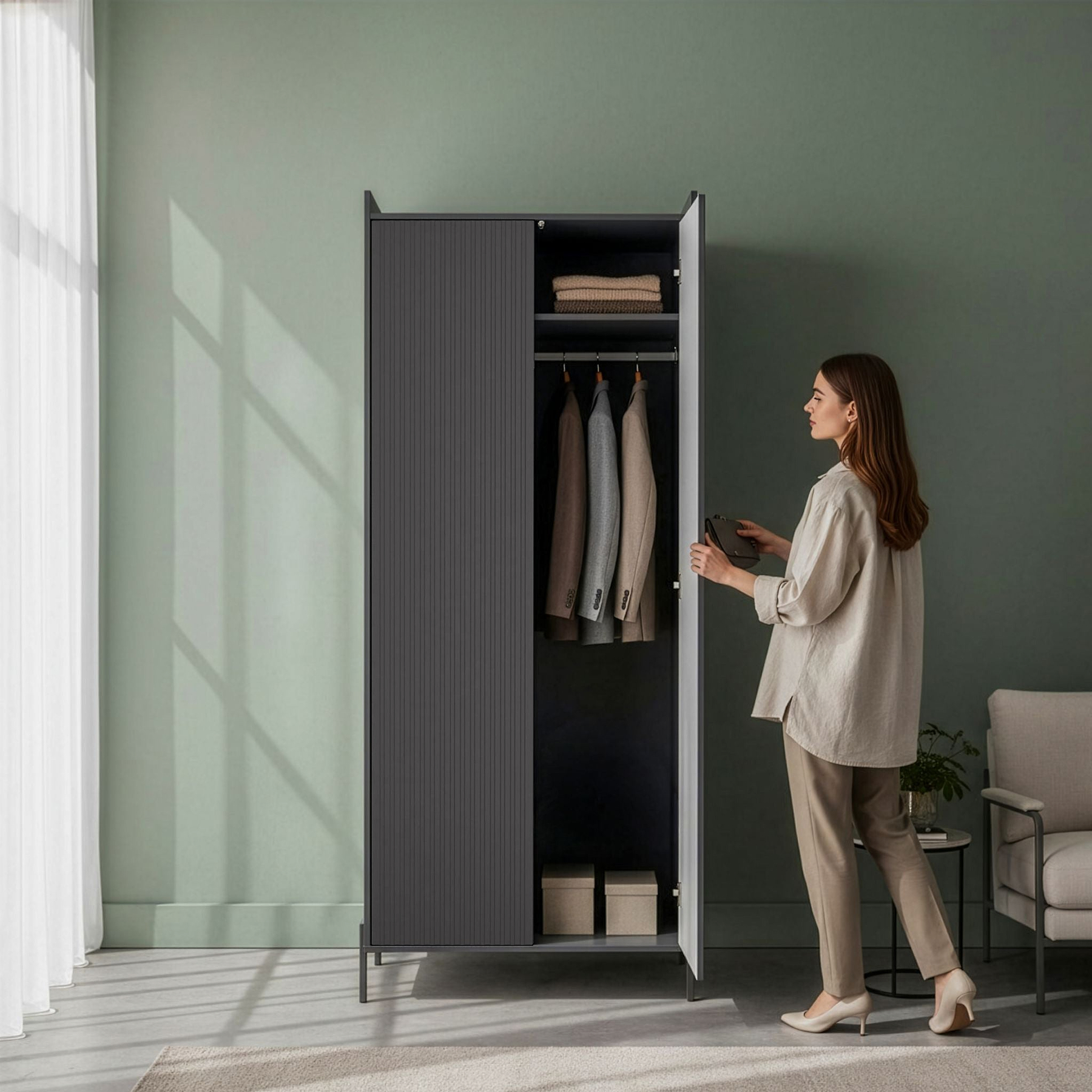 Kenton Double Wardrobe Graphite from Roseland Furniture