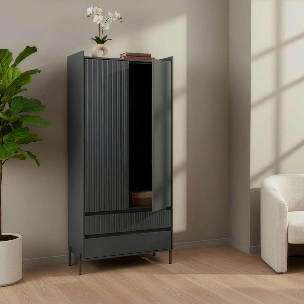 Kenton Double Wardrobe With Drawers Graphite from Roseland Furniture