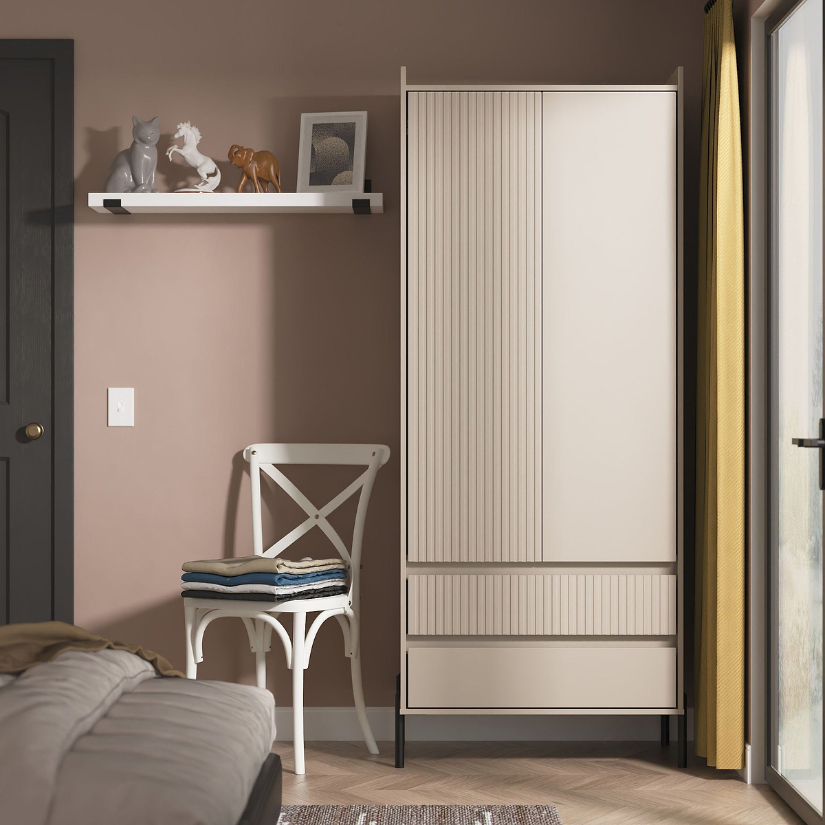 Kenton Double Wardrobe With Drawers Mushroom Matt from Roseland Furniture