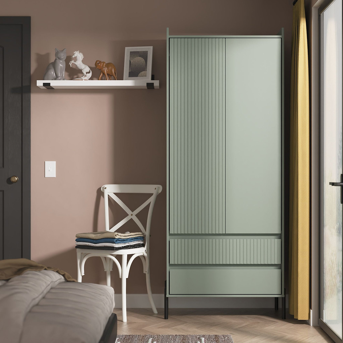 Kenton Double Wardrobe With Drawers Reed Green  from Roseland Furniture