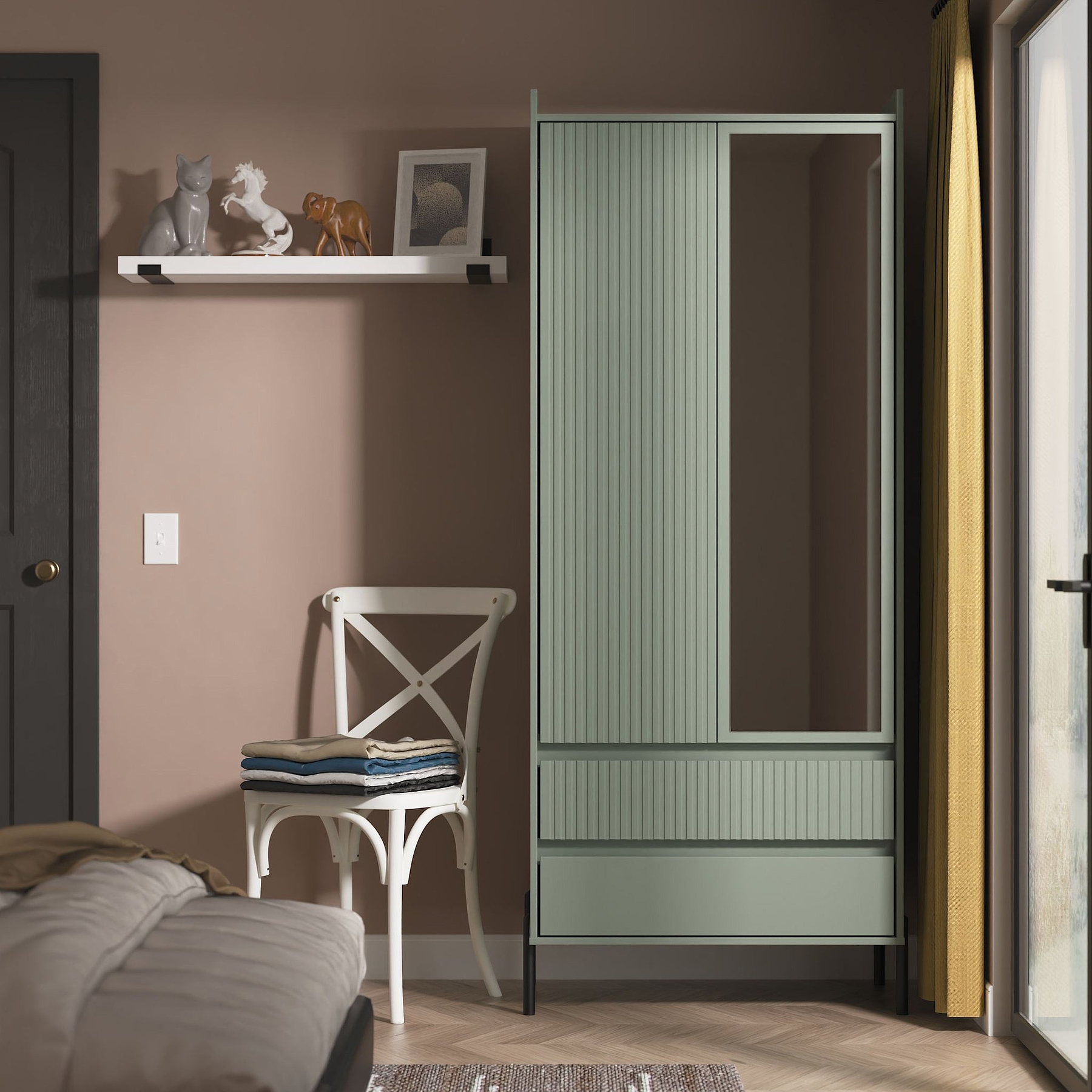 Kenton Double Mirrored Wardrobe With Drawers Reed Green from Roseland Furniture