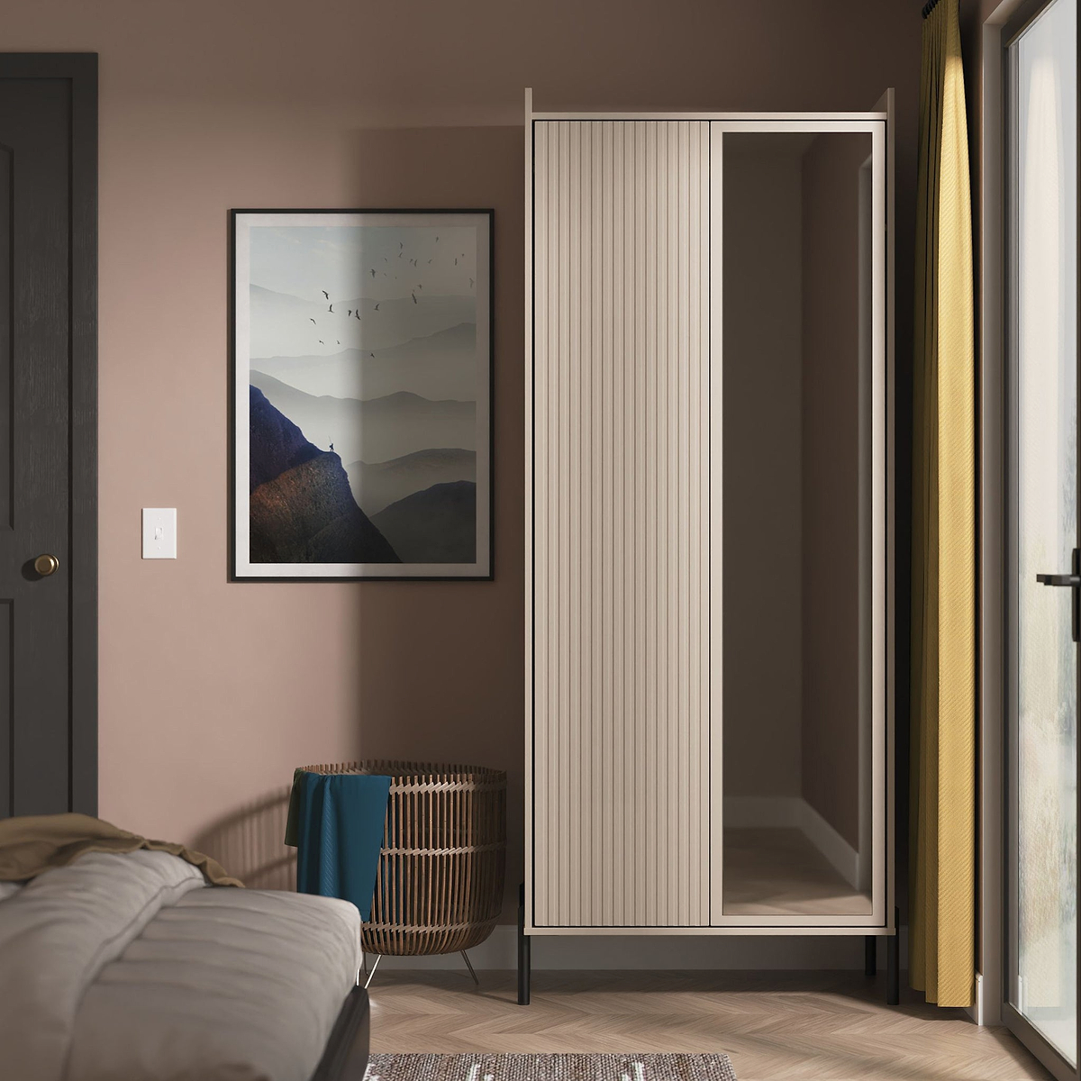 Kenton Double Mirrored Wardrobe Mushroom Matt from Roseland Furniture