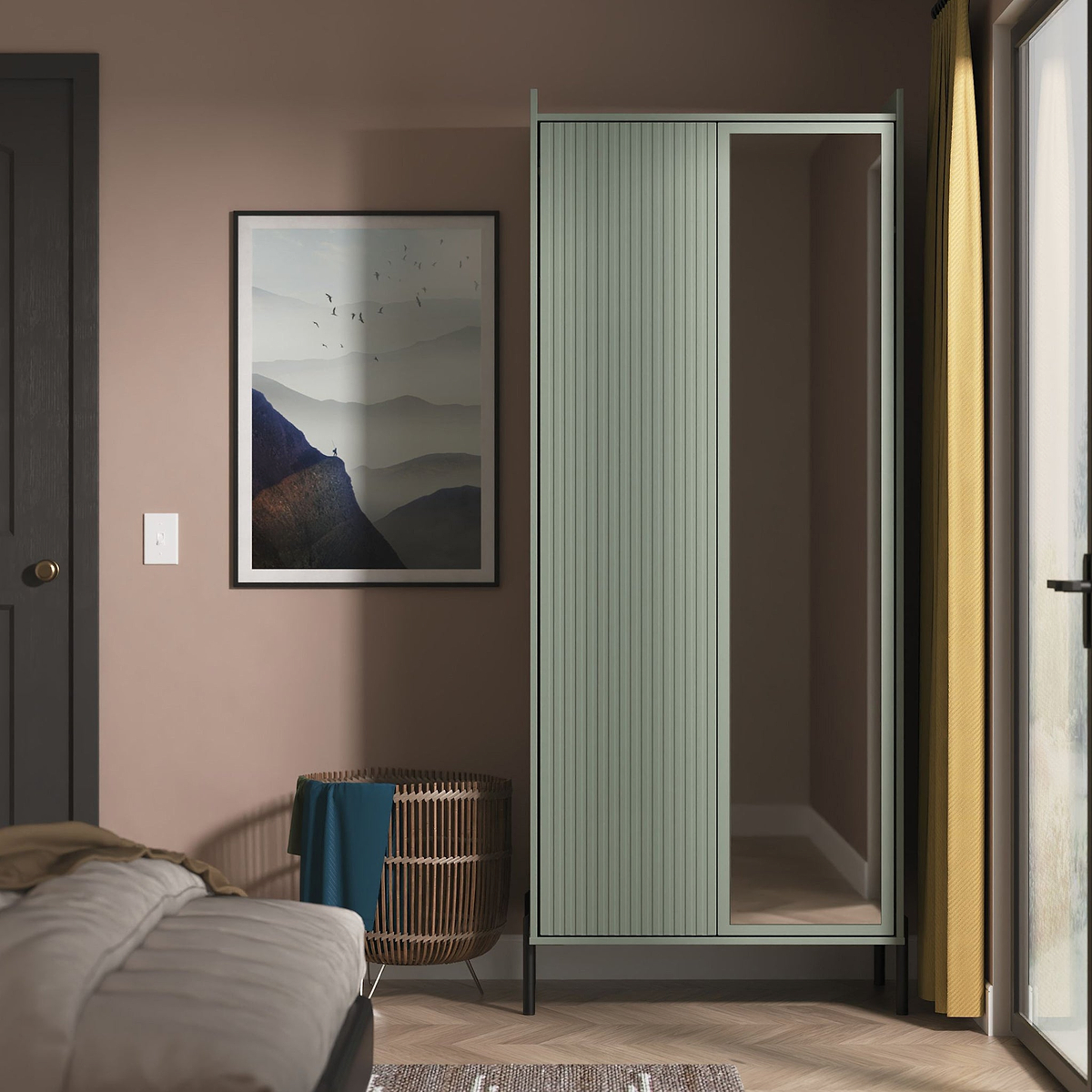 Kenton Double Mirrored Wardrobe Reed Green from Roseland Furniture