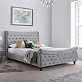 Duxford Grey Velvet Chesterfield Sleigh Bed from Roseland furniture